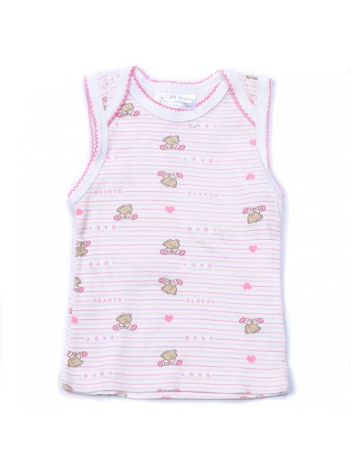 Lány trikó, baba, fehér, rózsaszín csíkos, macis, 62-68-as méret