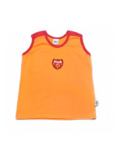  Fiú ujjatlan póló, narancssárga, piros szegélű, gépi hímzett felirat,  122-es méret, Tutti Paletti