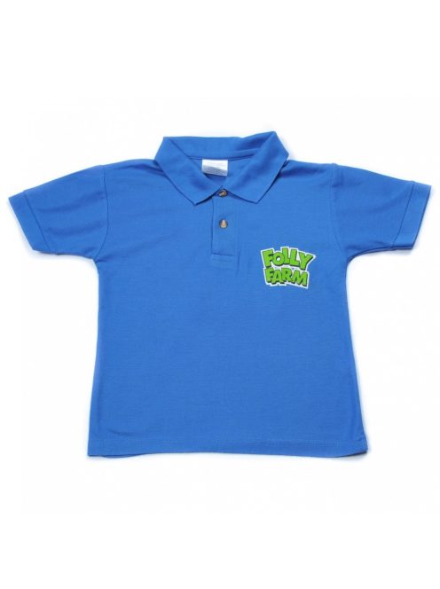 Fiú póló, kék, galléros póló, feliratos, hátán nagy mintás, 3-4 éves méret, Fruit of the Loom