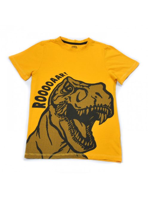 Fiú sárga póló,  nyomott T-rex mintás, 140-es méret, F&F
