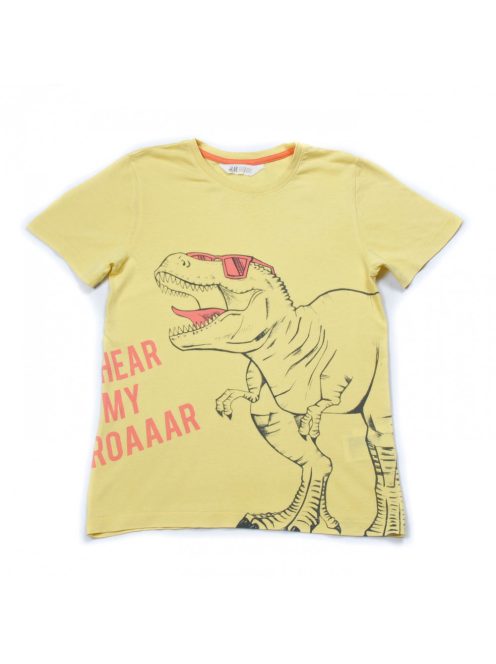 Fiú sárga póló,  nyomott T-rex mintás, 140-es méret, H&M