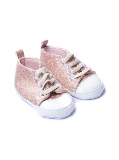   Lány baba cipő, arany színű, csillámos, fix fűzős, 6-9 hónapos méret, Primark