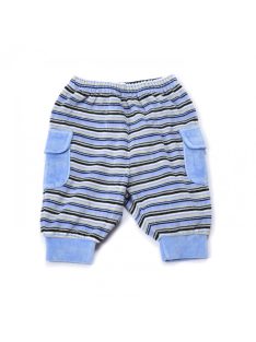   Fiú baba nadrág, kék, színes kék csíkos, zsebes, bársony, puha , 62-es méret, dereka gumírozott