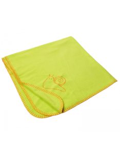   Baba takaró, zöldes sárga, narancsszínű szegéllyel, csigás,  madaras varrt díszítéssel, 88x84 cm, NKD