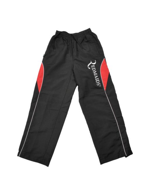 Szabadidő nadrág, fekete, piros betétes, gumis derekú, megkötővel, zsebei zipzárasok, oldalt felzipzározható, tépőzárral szűkíthető, G Force Sportswear