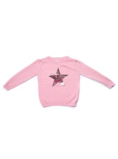   Lány pulóver, rózsaszín, rózsaszín flitterből csillag mintázatú,  5-6  éves méret, Young Dimension