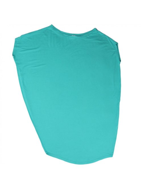 Női hosszított póló, zöld színű, méret nélküli, mindkét oldalt más szabású, lefele szűkülő, Yesstory