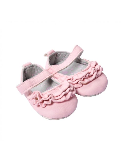 Baba lány cipő, rózsaszín, fodros, tépőzáras pántos, BTH 9 cm, 19-es méret