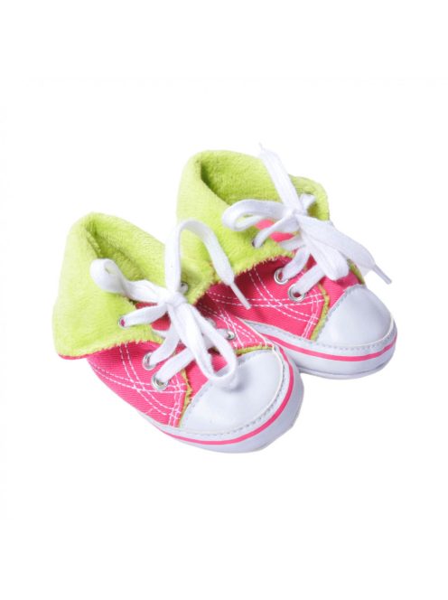 Baba lány magasszárú torna cipő, rózsaszín, sárgászöld belső, fehér fűző, BTH 9,5 cm,  19-es méret