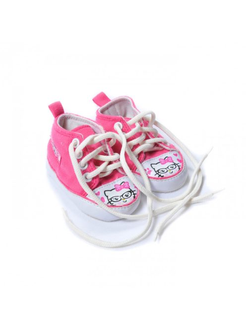 Baba lány rózsaszín , cicás cipő, fehér fűzős, BTH: 9,5 cm,  19-es méret, Miss Lovely
