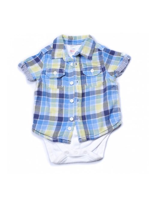 Fiú body, rövid ujjú,  baba, fehér, kék kockás inggel egyben, 6-8 hónapos méret, Mini Club