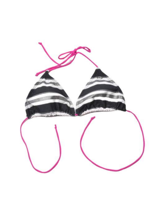 Női bikini felső, fehér, pink, fekete és ezüst színű mintás, szivacsos, nyakában  és hátán vékony pink megkötő,  jelölt S-s méret, Aress
