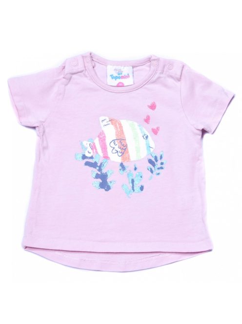 Lány baba póló, rózsaszín, csillámos halacskás, 68-as méret, Topomini