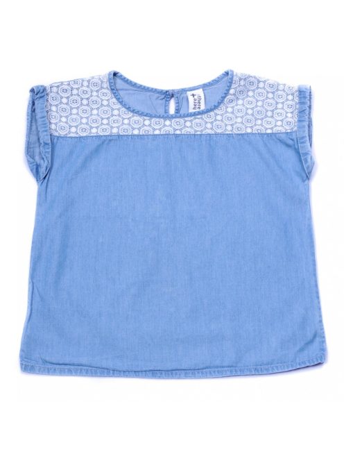 Lány ujjatlan póló, kék, csipke betétes, 134-140-es méret, C&A