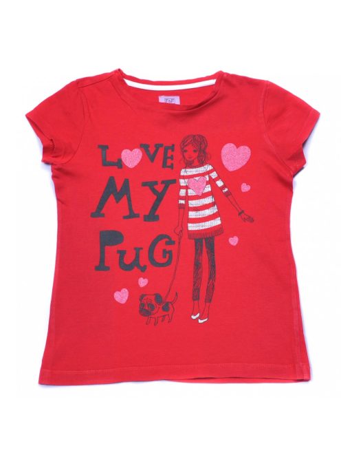 Lány póló, piros, nyomott mintás,  7-8 éves méret, F&F