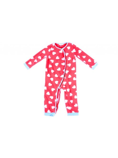 Lány  baba, polár egyberészes pizsama, piros, rózsaszín szivecskés, végig patentos, lábfej nélküli, 18-24 hónapos méret, John Lewis