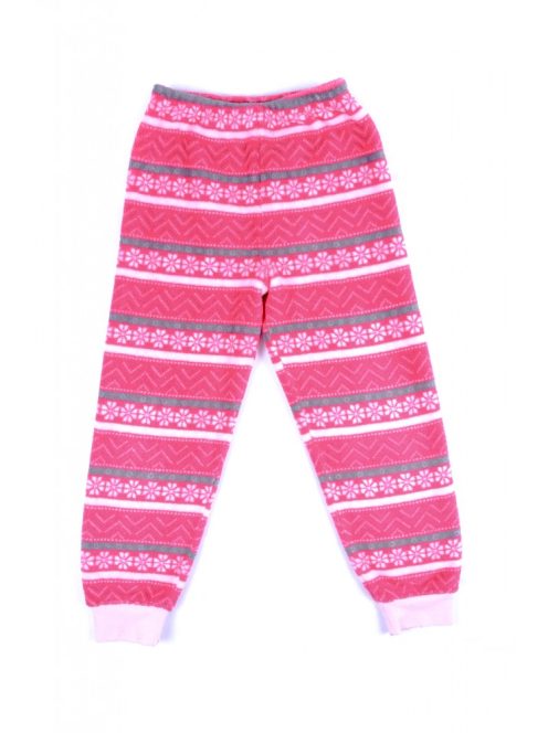 Lány  pizsama nadrág, hosszú, vastag, wellsoft, rózsaszín, fehér és szürke mintás, 122-128-as méret