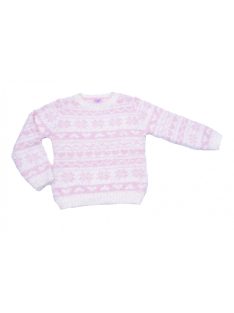   Lány pulóver, puha, szőrös, fehér, rózsaszín mintás, 4-5 éves méret, F&F