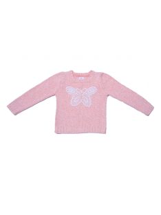   Lány pulóver, kötött, vastag, rózsaszín, pillangós,5-6 éves méret,  F&F