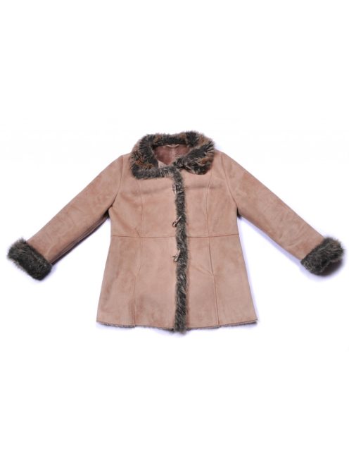 Női kabát, drapp, műszőrme bélés, prémes gallér és ujjak, 40-es, M méret, C&A