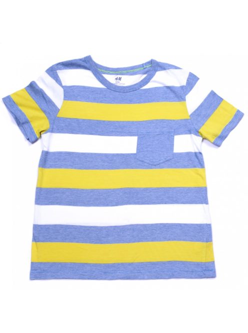 Fiú póló, fehér, kék, sárga  csíkos, 140, H&M