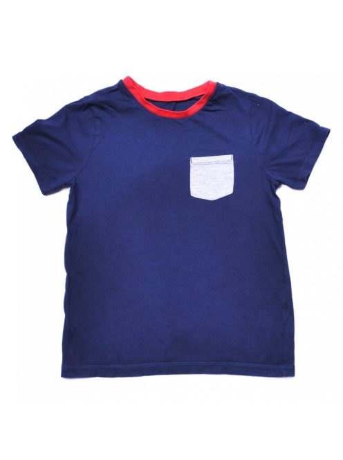 Fiú póló, kék, szürke zsebes, piros nyakú, 128-134, George