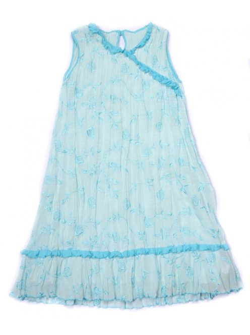 Lány ruha, ujjatlan, kék, hímzett kék virágos, alsószoknyás, 8 éves méret, Marks&Spencer
