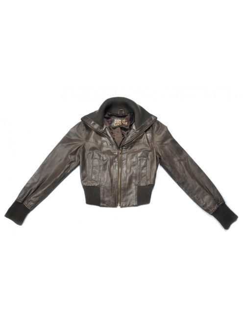 Női kabát, barna, bőr, vékony béléses, cipzáras, szövet galléros, zsebes, EU 40-es (M), New Look